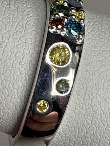 Multi Color Natural Diamond Band Ring in Sterling Silver 1/3ctw  size 7