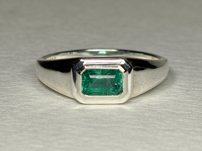 Zambian Emerald East West Bezel Set Ring Sterling Silver size 7
