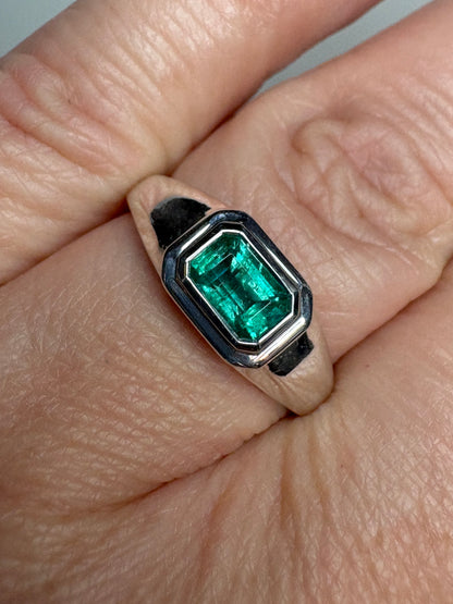 Zambian Emerald East West Bezel Set Ring Sterling Silver size 7