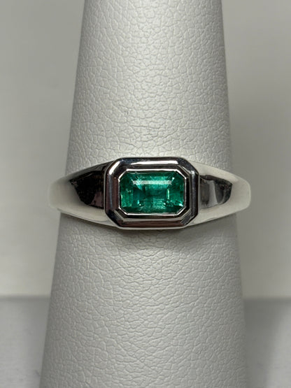 Zambian Emerald East West Bezel Set Ring Sterling Silver size 7
