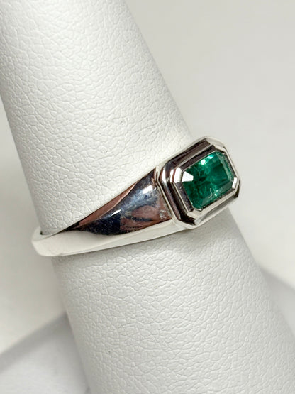 Zambian Emerald East West Bezel Set Ring Sterling Silver size 7