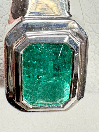 Zambian Emerald East West Bezel Set Ring Sterling Silver size 7