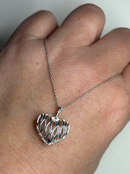 Natural Blue Diamond Free Floating Heart Pendant Necklace in Sterling Silver  1/5ct 18"