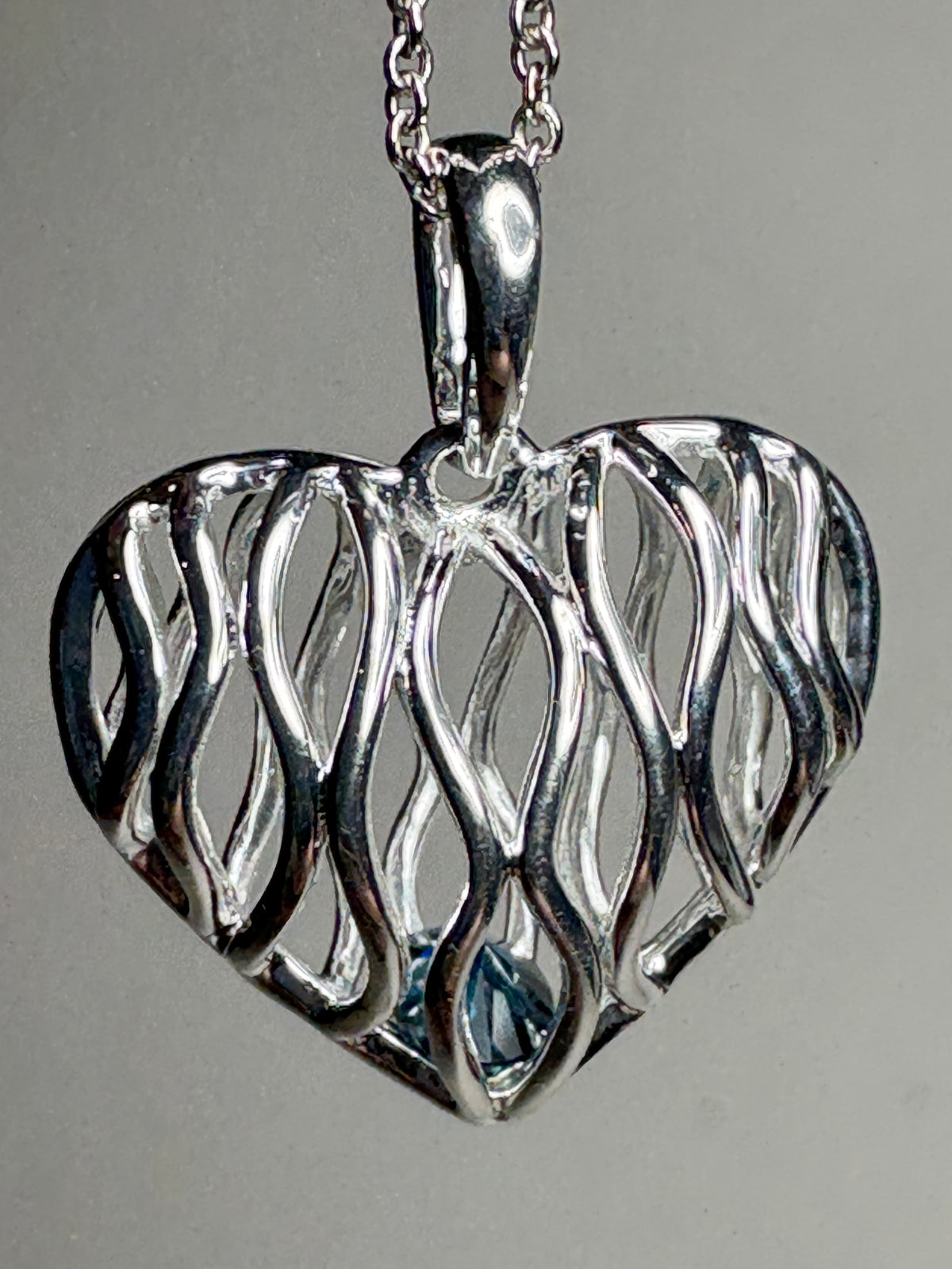 Natural Blue Diamond Free Floating Heart Pendant Necklace in Sterling Silver  1/5ct 18"