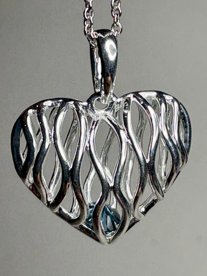 Natural Blue Diamond Free Floating Heart Pendant Necklace in Sterling Silver  1/5ct 18"