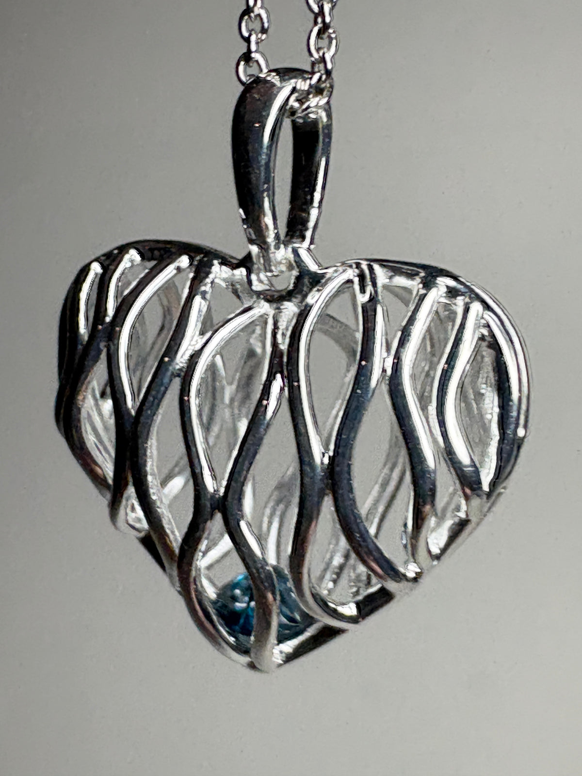 Natural Blue Diamond Free Floating Heart Pendant Necklace in Sterling Silver  1/5ct 18"