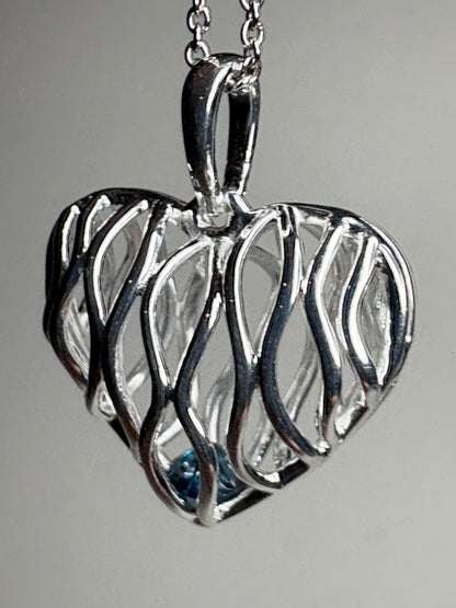 Natural Blue Diamond Free Floating Heart Pendant Necklace in Sterling Silver  1/5ct 18"