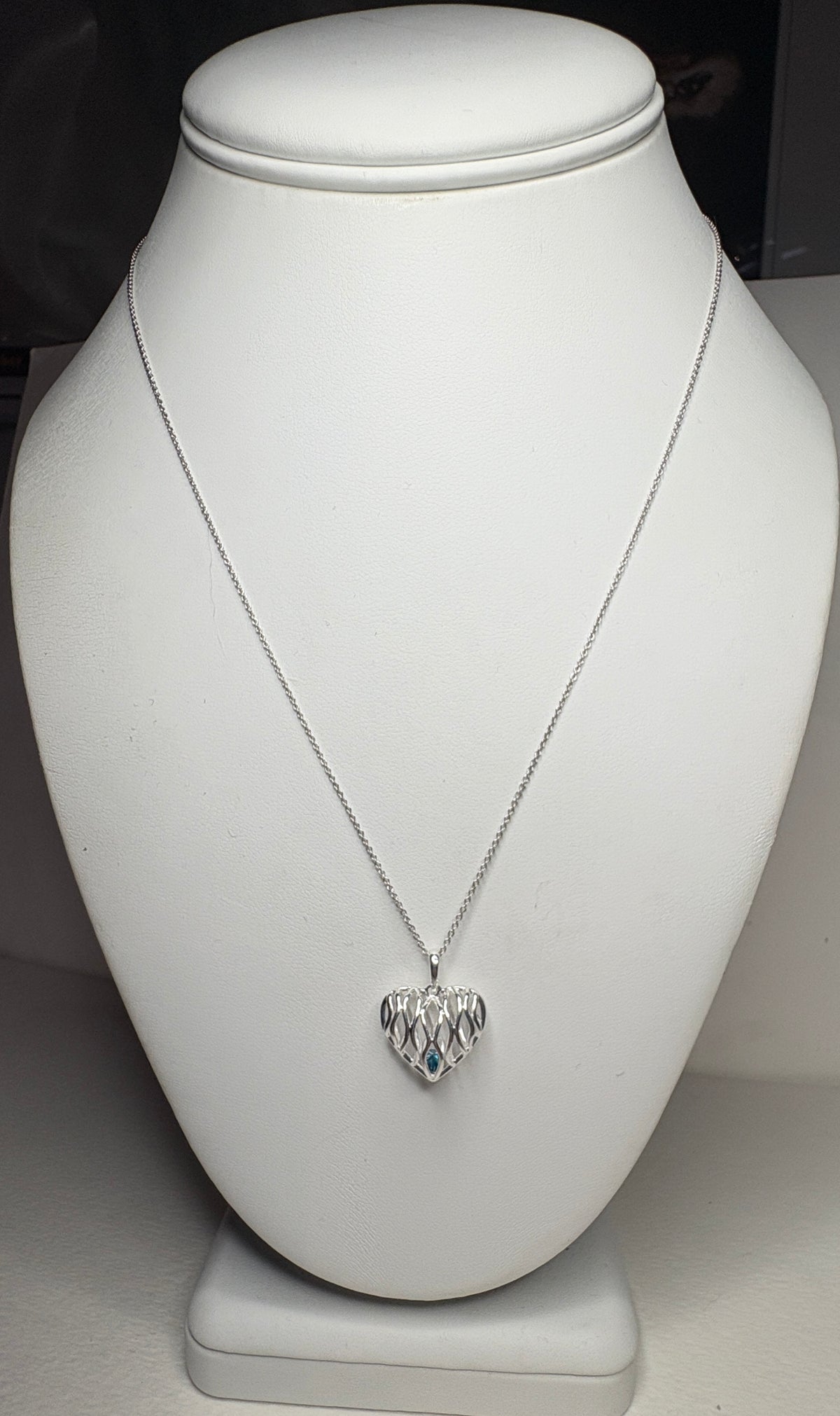 Natural Blue Diamond Free Floating Heart Pendant Necklace in Sterling Silver  1/5ct 18"