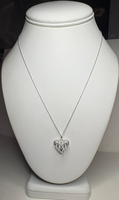 Natural Blue Diamond Free Floating Heart Pendant Necklace in Sterling Silver  1/5ct 18"