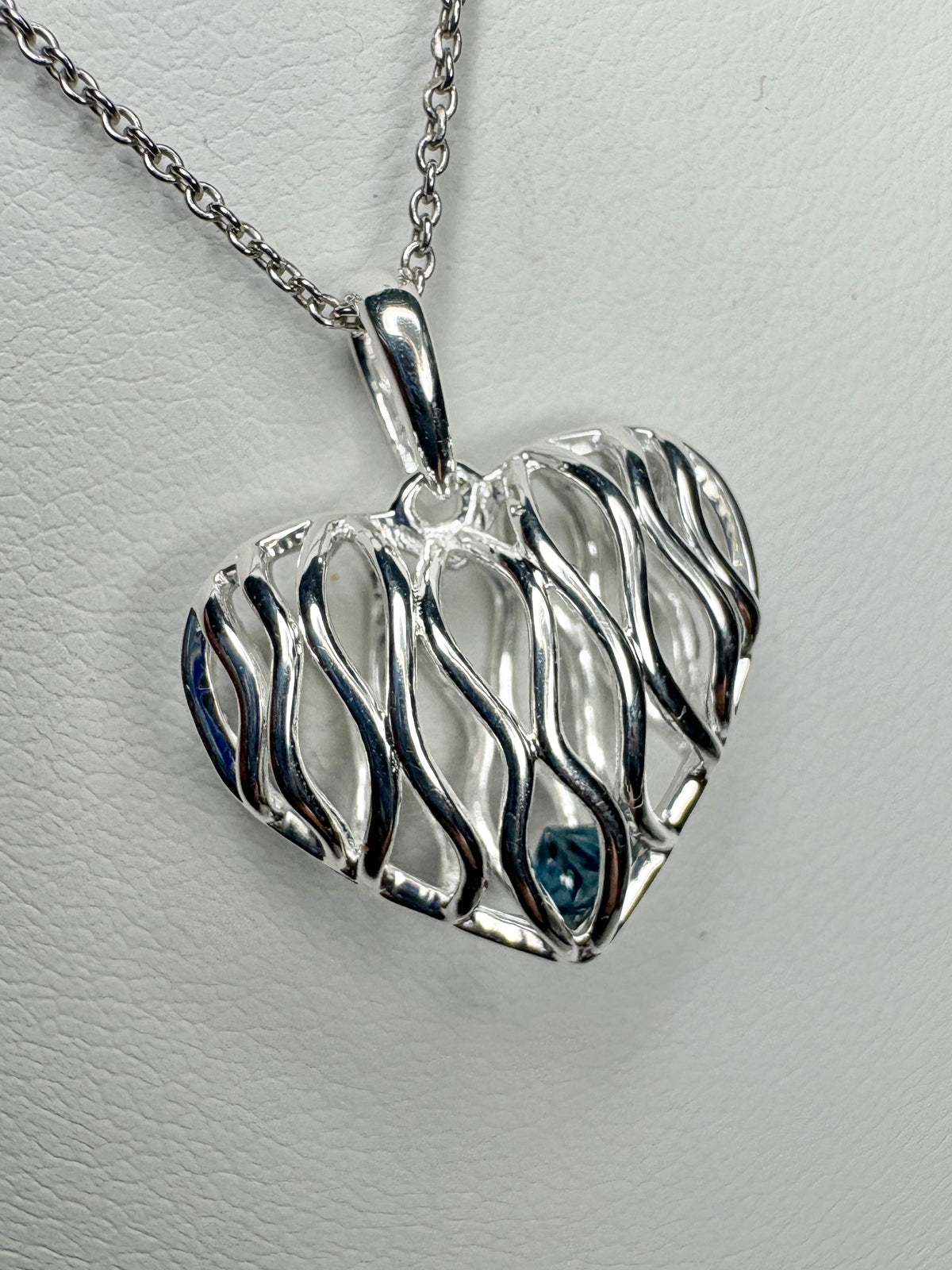 Natural Blue Diamond Free Floating Heart Pendant Necklace in Sterling Silver  1/5ct 18"