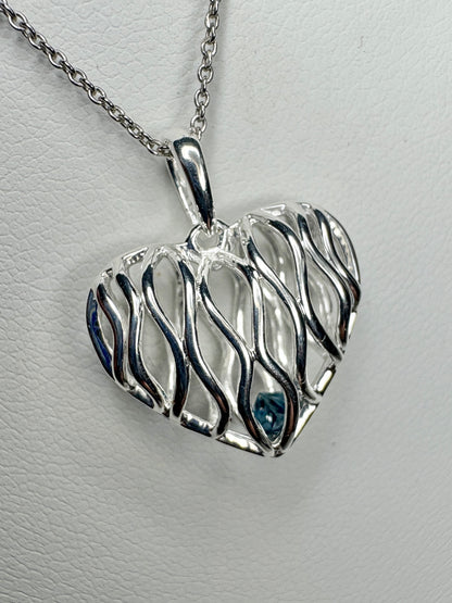 Natural Blue Diamond Free Floating Heart Pendant Necklace in Sterling Silver  1/5ct 18"