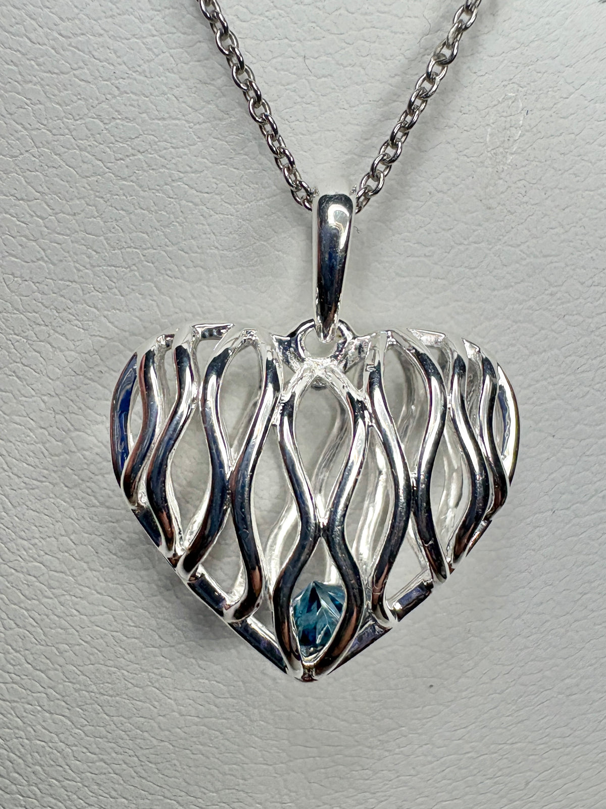 Natural Blue Diamond Free Floating Heart Pendant Necklace in Sterling Silver  1/5ct 18"