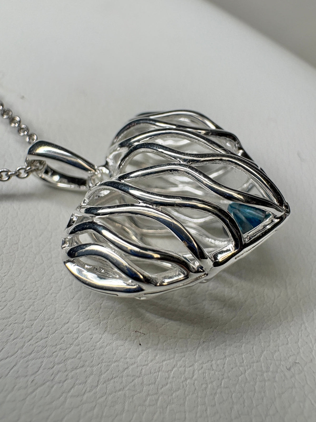 Natural Blue Diamond Free Floating Heart Pendant Necklace in Sterling Silver  1/5ct 18"
