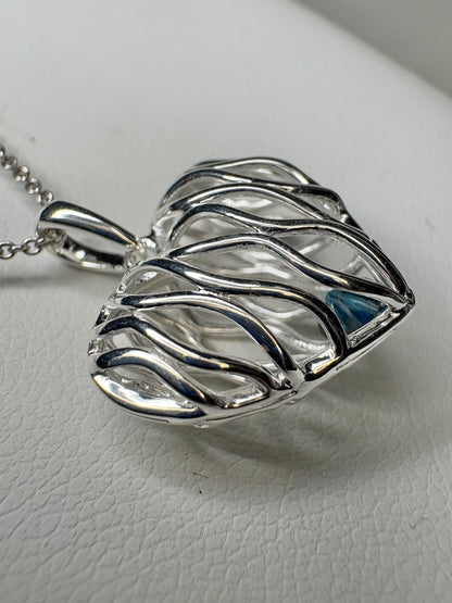 Natural Blue Diamond Free Floating Heart Pendant Necklace in Sterling Silver  1/5ct 18"