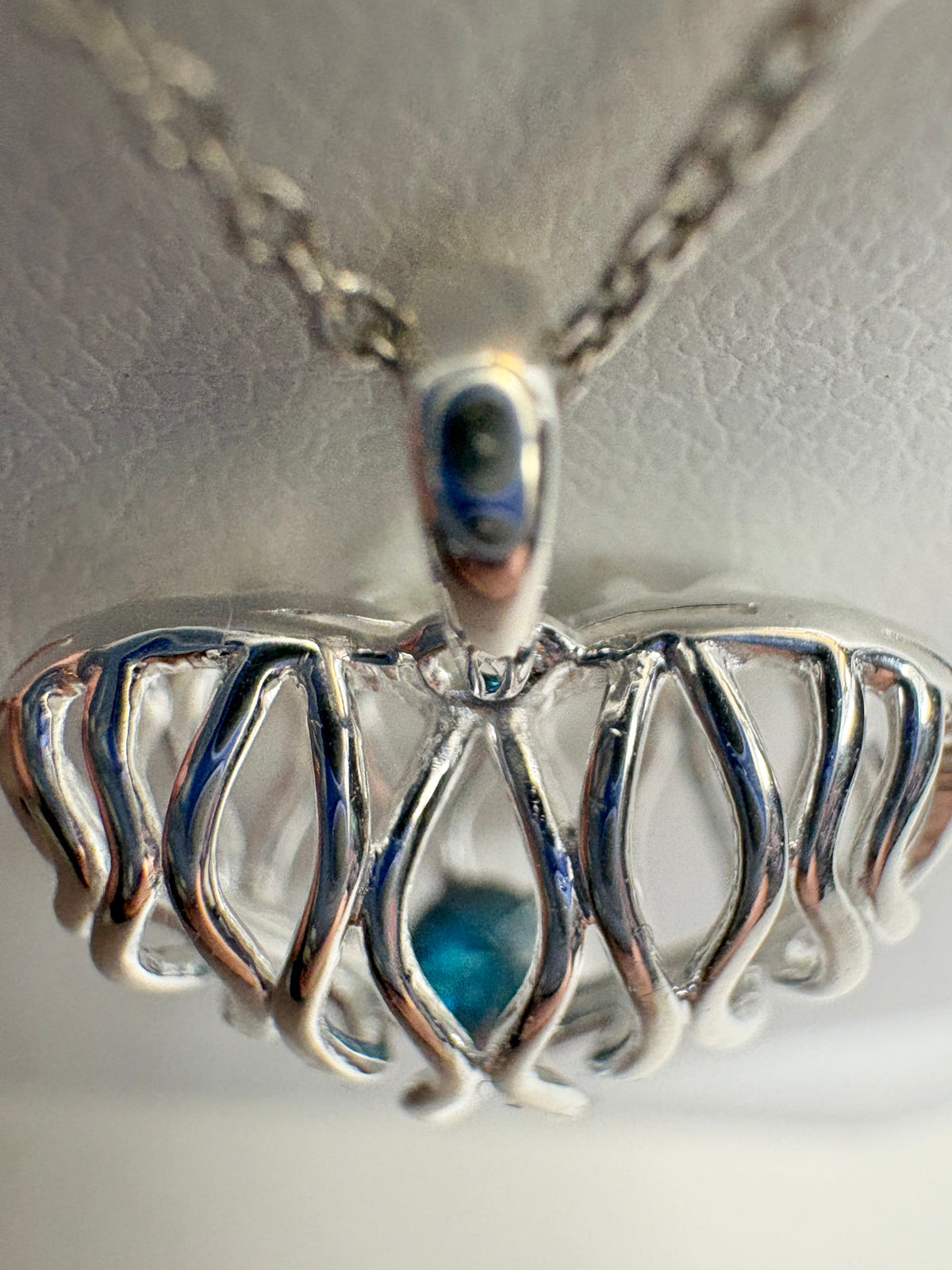Natural Blue Diamond Free Floating Heart Pendant Necklace in Sterling Silver  1/5ct 18"