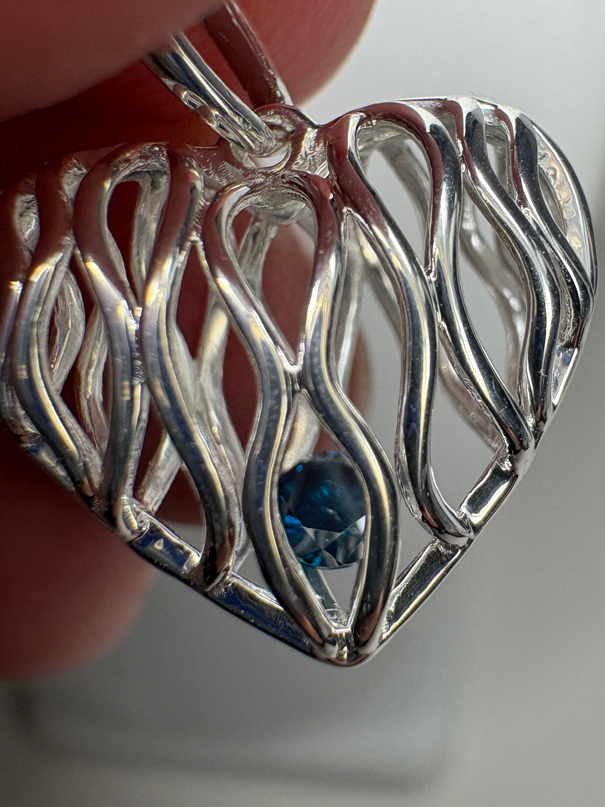 Natural Blue Diamond Free Floating Heart Pendant Necklace in Sterling Silver  1/5ct 18"