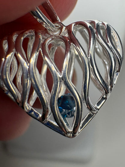 Natural Blue Diamond Free Floating Heart Pendant Necklace in Sterling Silver  1/5ct 18"