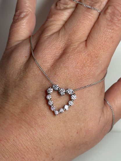 Lab Grown Diamond Heart Pendant Necklace Solid 14k White Gold 1.5ctw 18"