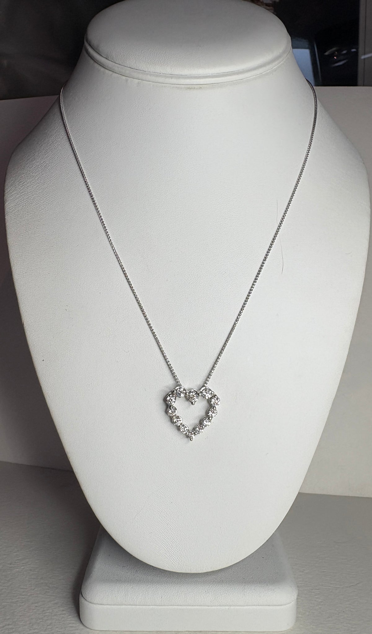 Lab Grown Diamond Heart Pendant Necklace Solid 14k White Gold 1.5ctw 18"