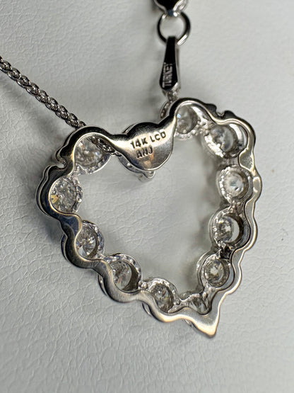 Lab Grown Diamond Heart Pendant Necklace Solid 14k White Gold 1.5ctw 18"
