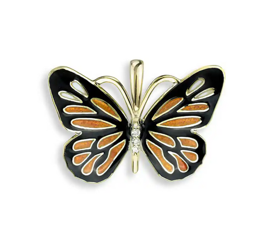Silver.Gold Plated Monarch Butterfly Pendant. -Diamonds