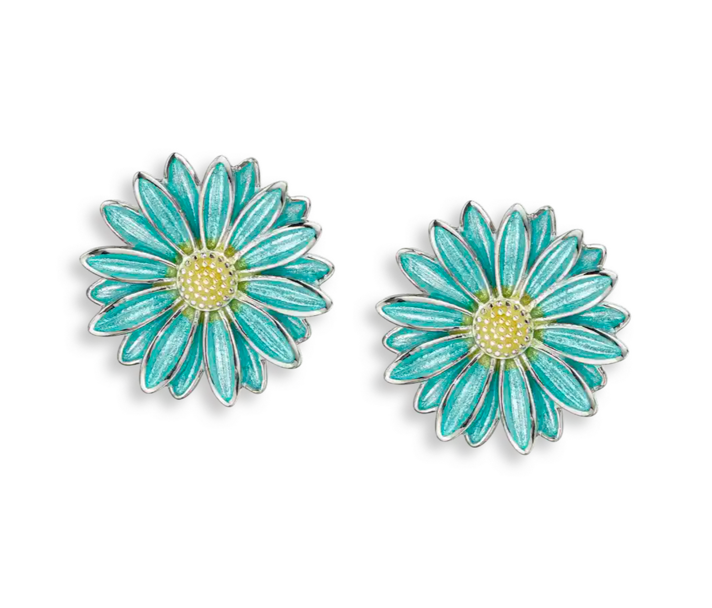 Turquoise Gerbera Post Earrings. Sterling Silver