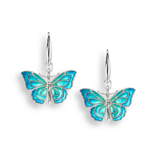 Blue Plique-a-Jour Butterfly Wire Earrings. Sterling Silver