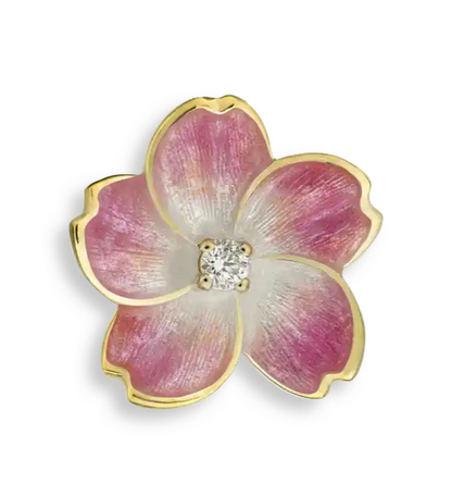 Silver.Gold Plated Pink Cherry Blossom Pendant. Gold-Diamond