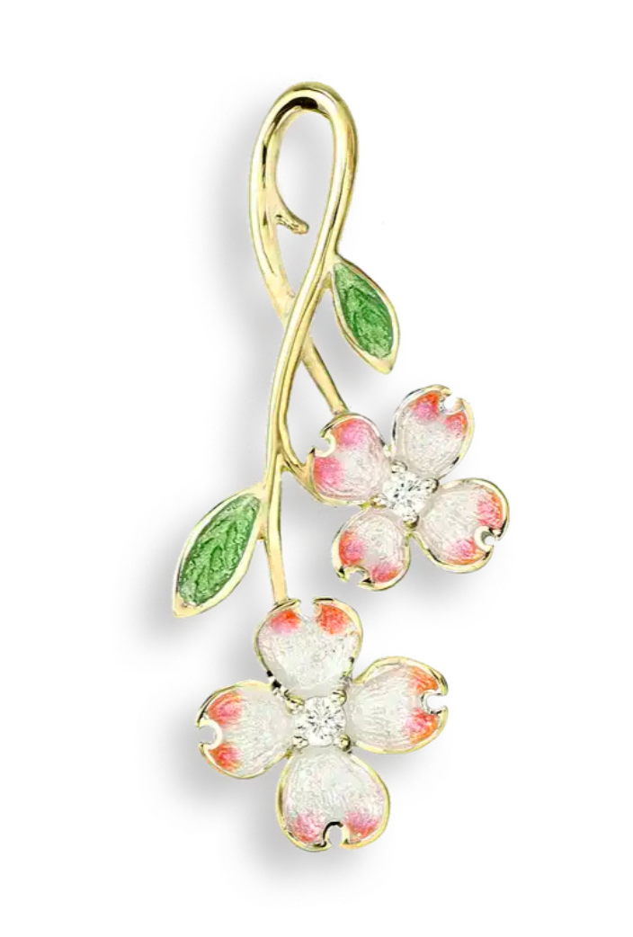 Silver.Gold Plated White Dogwood Pendant. -Diamond