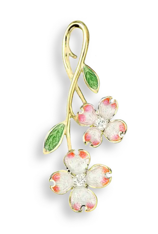 Silver.Gold Plated White Dogwood Pendant. -Diamond