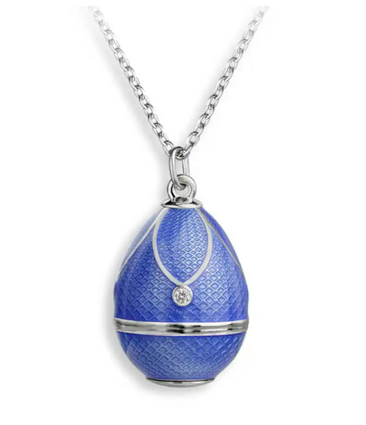 Blue Egg Necklace - Diamonds. Sterling Silver