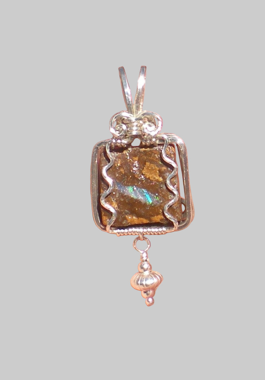 Koroit Boudler Opal Sterling silver wire wrapped pendant