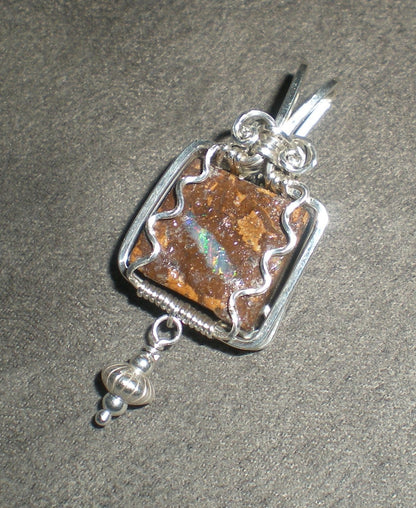 Koroit Boudler Opal Sterling silver wire wrapped pendant