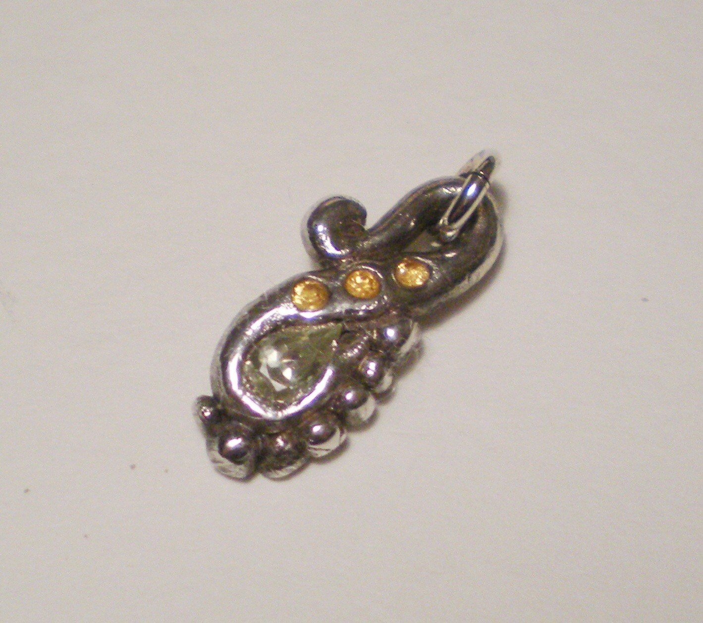 Chrysoberyl and Sapphire fine silver funky rustic ooak swirl pendant
