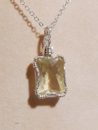 Lemon Quartz sterling silver wire wrapped pendant