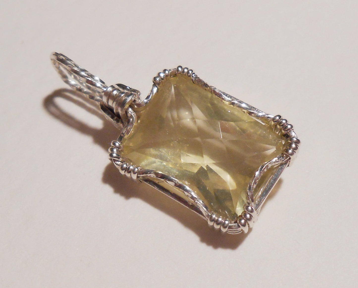 Lemon Quartz sterling silver wire wrapped pendant