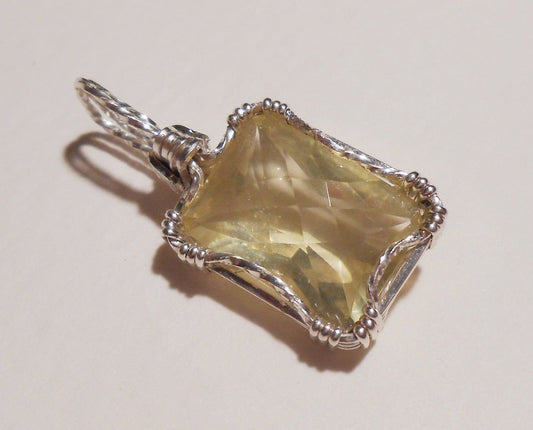 Lemon Quartz sterling silver wire wrapped pendant