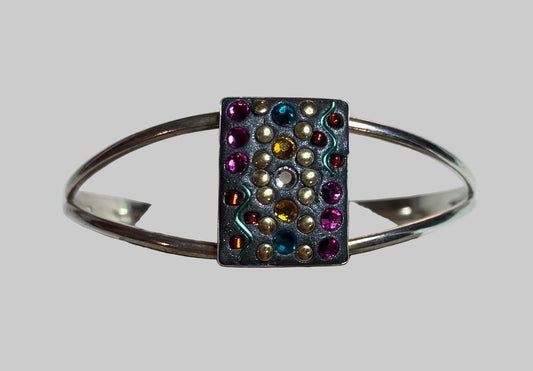 Fun and funky solid sterling silver cuff bracelet featuring Swarovski crystals and more OOAK