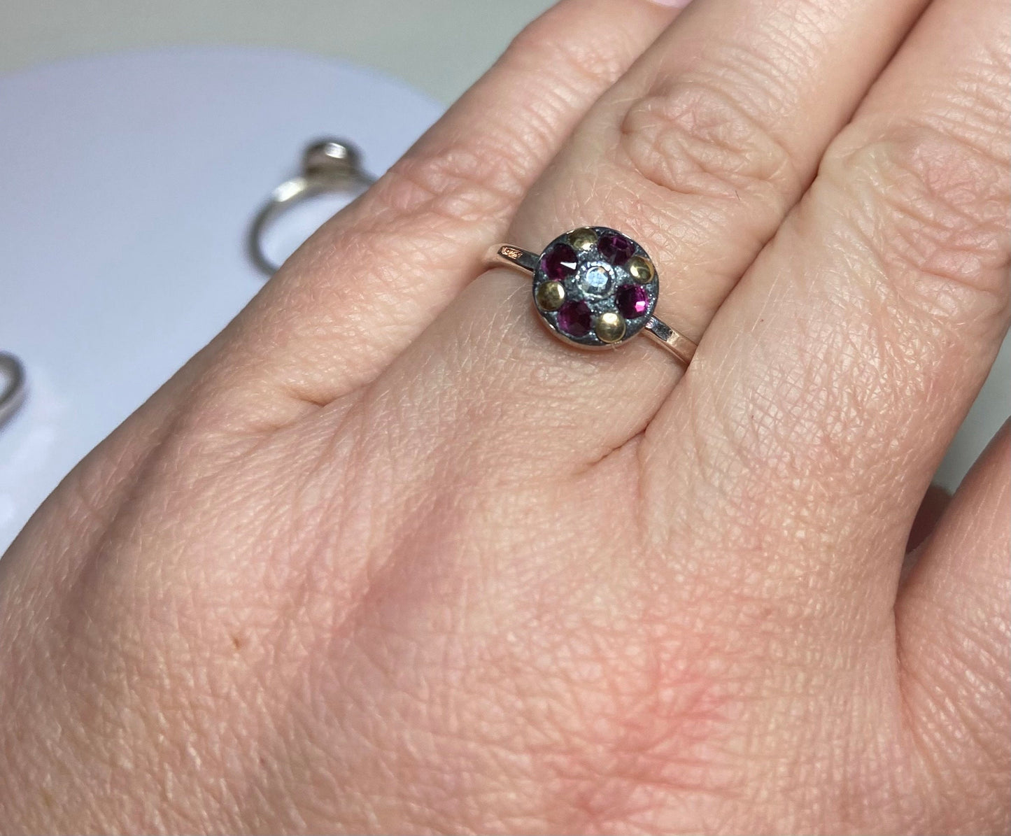 Sterling silver Swarovski and gold embellished stacking band rings in choice of color pink teal or clear