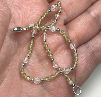Peridot and fine blue sheen moonstone beaded bracelet with sterling silver