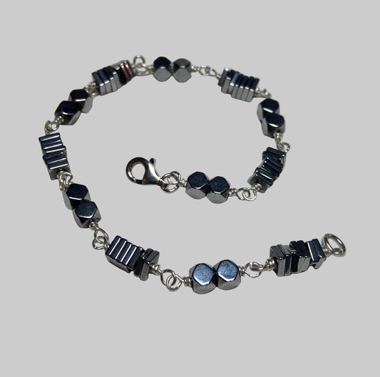 Hematite sterling silver wire wrapped bracelet
