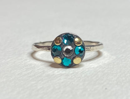 Sterling silver Swarovski and gold embellished stacking band rings in choice of color pink teal or clear