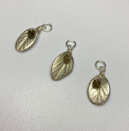 Solid fine silver leaf pendant charm with green tourmaline