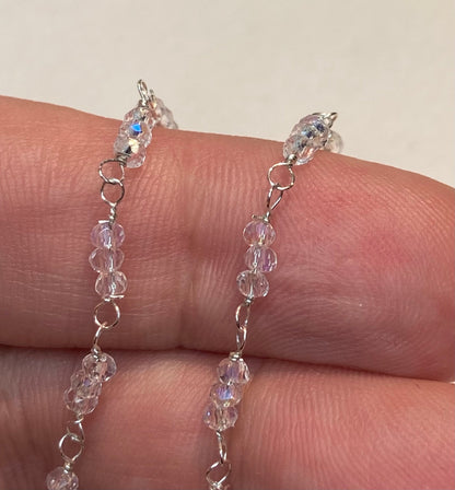 Crystal sterling silver beaded bracelet petite and simple rainbow moonstone simulate
