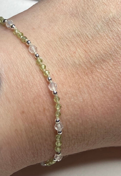 Peridot and fine blue sheen moonstone beaded bracelet with sterling silver