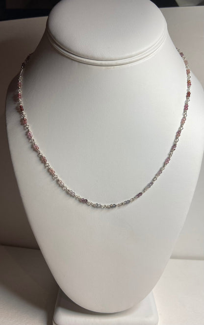Natural multi-colored spinel beaded necklace in solid sterling silver.