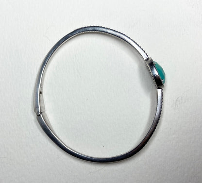 Nadri sterling silver hinged bangle bracelet with amazonite and simulated diamonds.