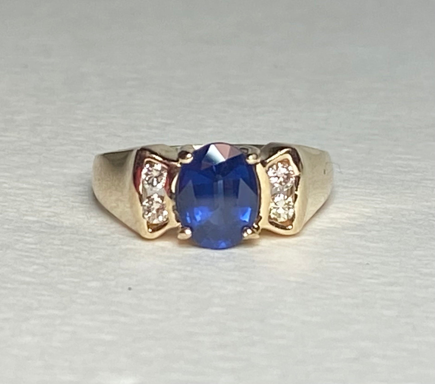 Levian 14k yellow gold ring with sapphire and diamonds.