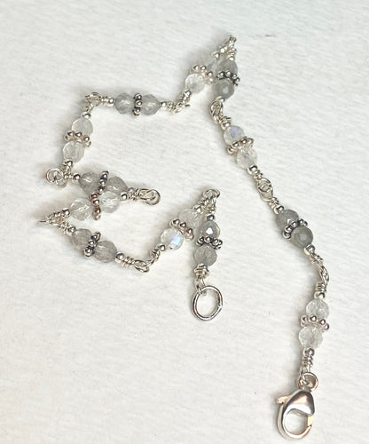 Sterling silver bracelet with blue sheen moonstone and labradorite beads.