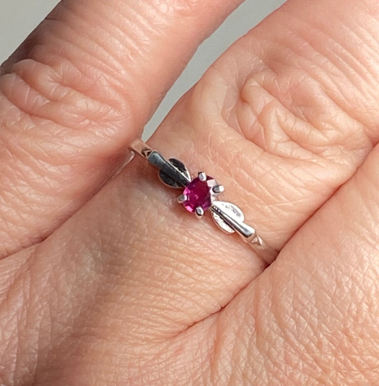 Petite Burmese Ruby Spade Arrowhead Design Ring in Sterling Silver size 8.5 - NewLifeJewelryVault